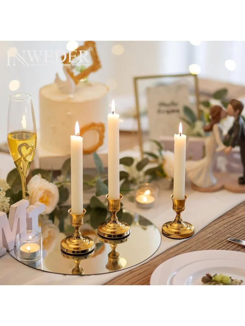 Vintage Gold Taper Candle Holders Set of 2 | Elegant Home Decor Accent